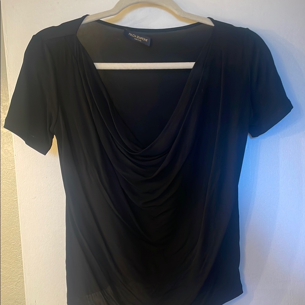 Piazza Sempione Black Drape Neck Blouse